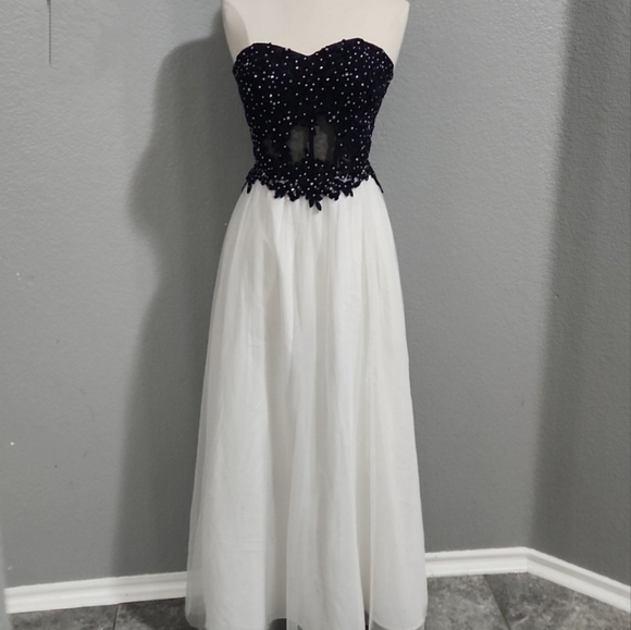 Navy & White Sparkle Strapless Prom, Formal, Homecoming  Dress Size 7 Stunning - Picture 1 of 4